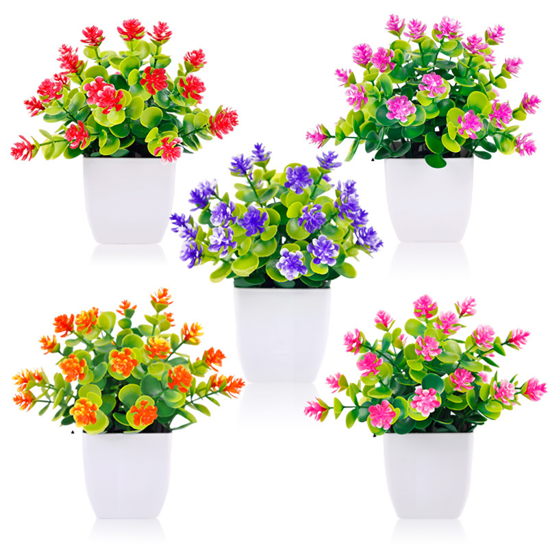 亚马逊热销人造盆栽 尤加利荷花 家居桌面仿真绿植塑料小盆景摆件