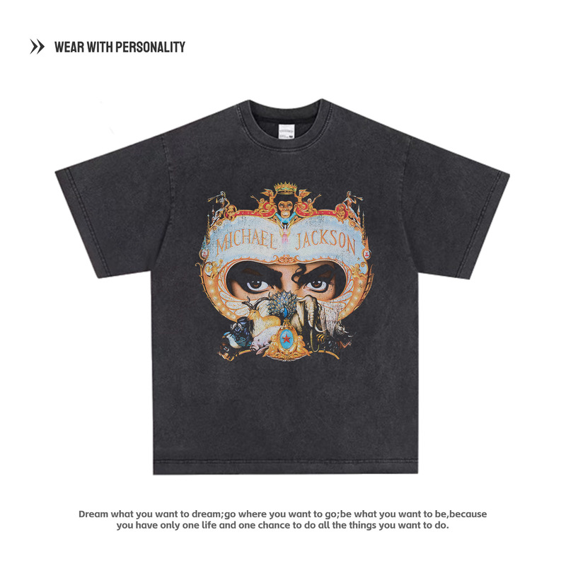 Michael Jackson Michael Jackson Mask Picture Digital Direct Spray American Retro T-Shirt Long and Short Sleeve Men