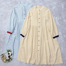 秋装新款女装日系小清新纯棉中长裙宽松百搭长袖A字裙文艺简约裙