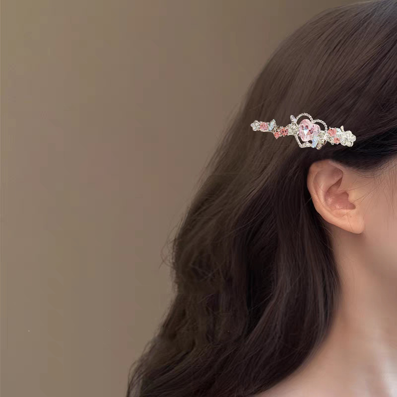 絶妙な合金ヘアピン、ラブバタフライラインストーン、多用途前髪クリップ、軽くて豪華なサイドクリップ、ファッショナブルなヘアピンヘアアクセサリー|undefined