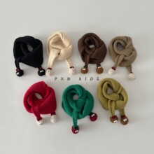 可爱小煤球三角巾秋冬保暖儿童纯色针织围巾男女童宝宝防风围脖冬