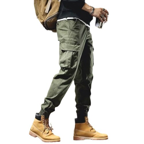 American locomotive overalls, men's spring and autumn fashion brand slim slim-fitting, small feet, men's retro multi-pocket casual pants