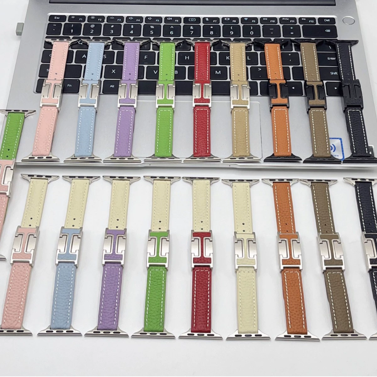 Подходит для Apple Watch iWatch 10 поколения, 98Ultra/SE, Xiaomi 8/9, ремешок из кожи с рисунком «личи», H-застежка, магнитный