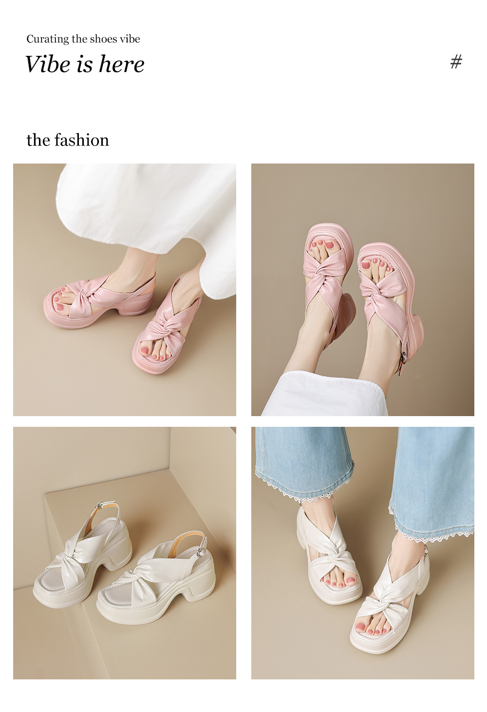 Sandal nữ đế xuồng cao gót quai chéo hở mũi phong cách La Mã — Hồng nhạt, màu trắng ngà chi tiết 1