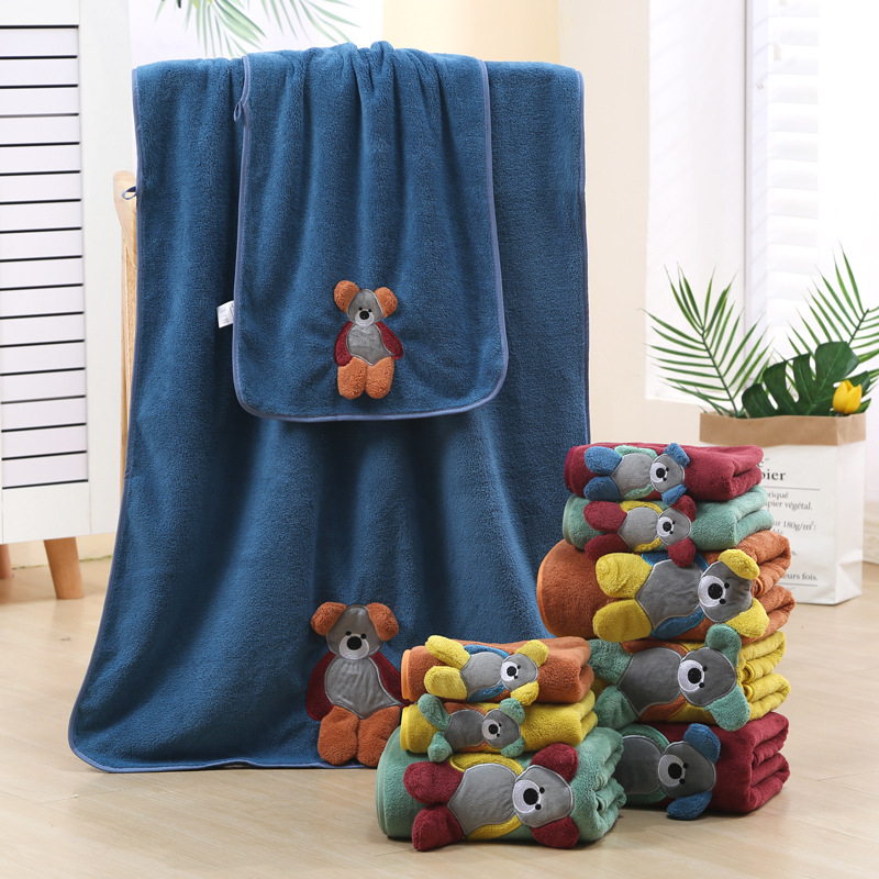 New Cartoon Bear Coral Velvet Towel Set Daily Home Creative Soft Absorbent Two-piece Bathrobe