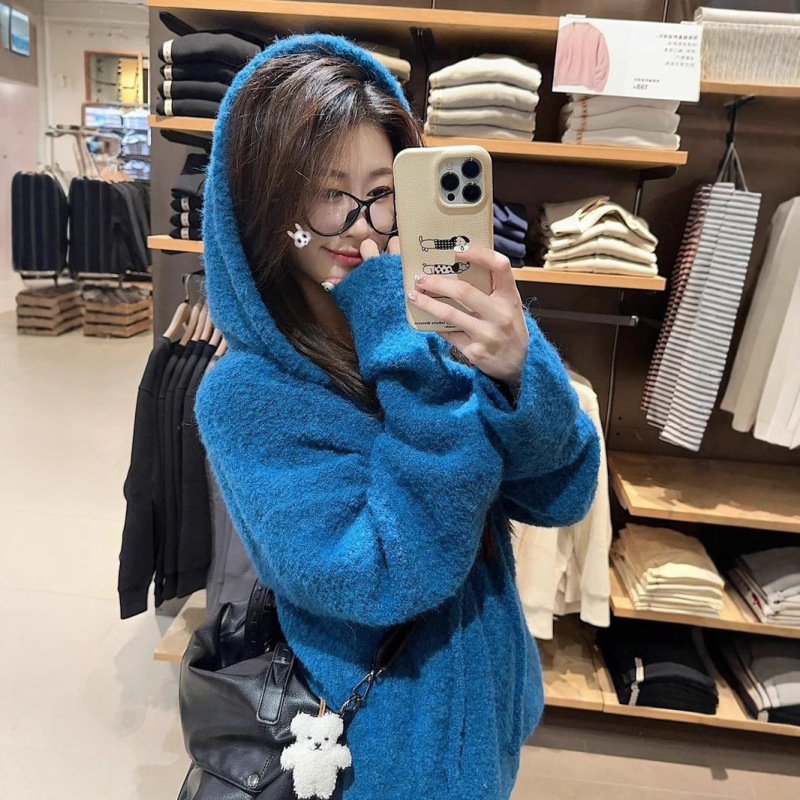 羊羔绒柔软长袖连帽优质毛衣女2025秋冬新款宽松时尚潮韩系针织衫|undefined