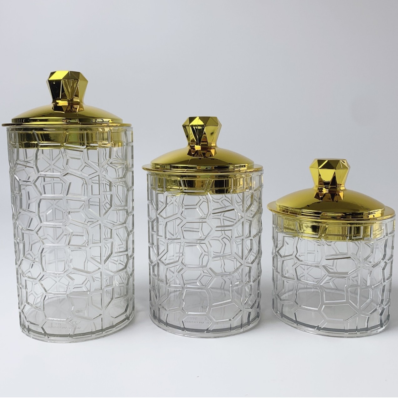 Comercio exterior exportación nueva botella de plástico de diamante sellado de alta calidad tanque de almacenamiento de caramelo de tres piezas conjunto de sello de hierro no