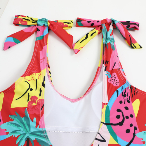 New multi-color printed sweetheart neckline bow European and American women's triangle one-piece beautiful back sexy swimsuit bikini