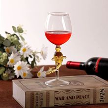 创意高脚玻璃酒杯 彩色锦鲤鱼高脚杯好运杯 红酒 香槟 饮品玻璃杯