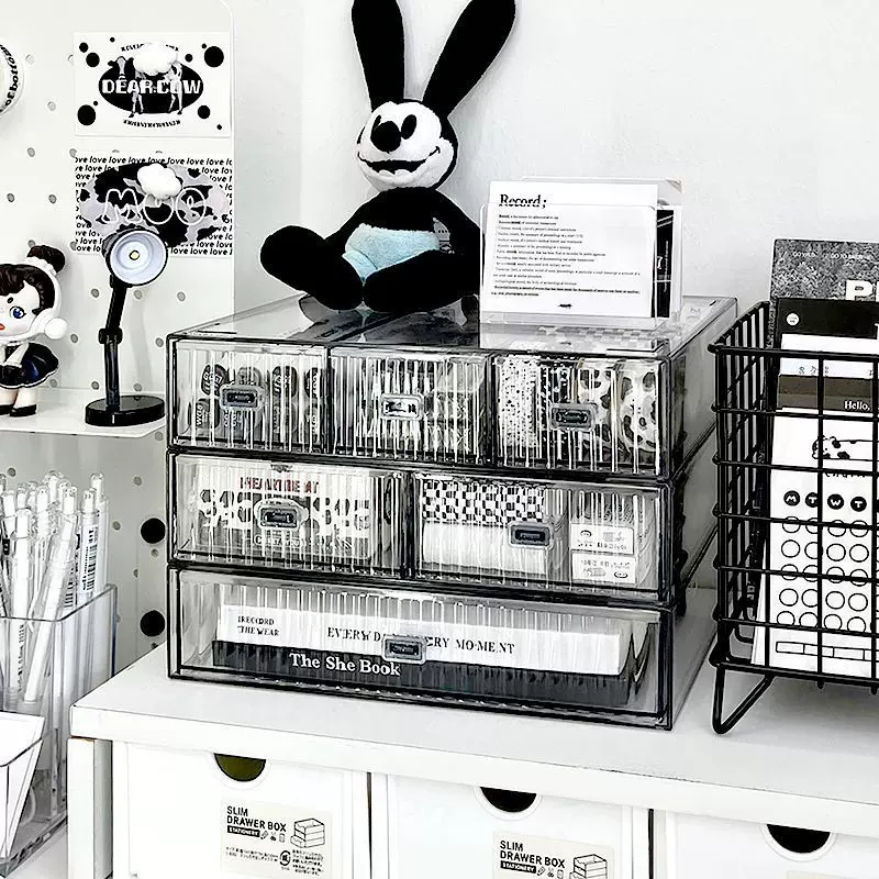 透明桌面抽屉式收纳盒学生宿舍书桌办公室马克笔手账便签本置物架