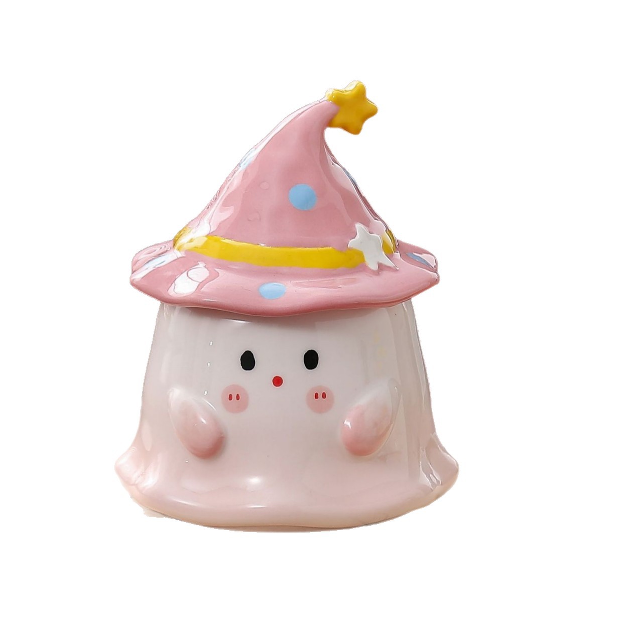 Caricatura encantadora y extraña fantasma de Halloween sombrero mágico de cerámica taza tridimensional con tapa de alto valor facial taza de agua potable