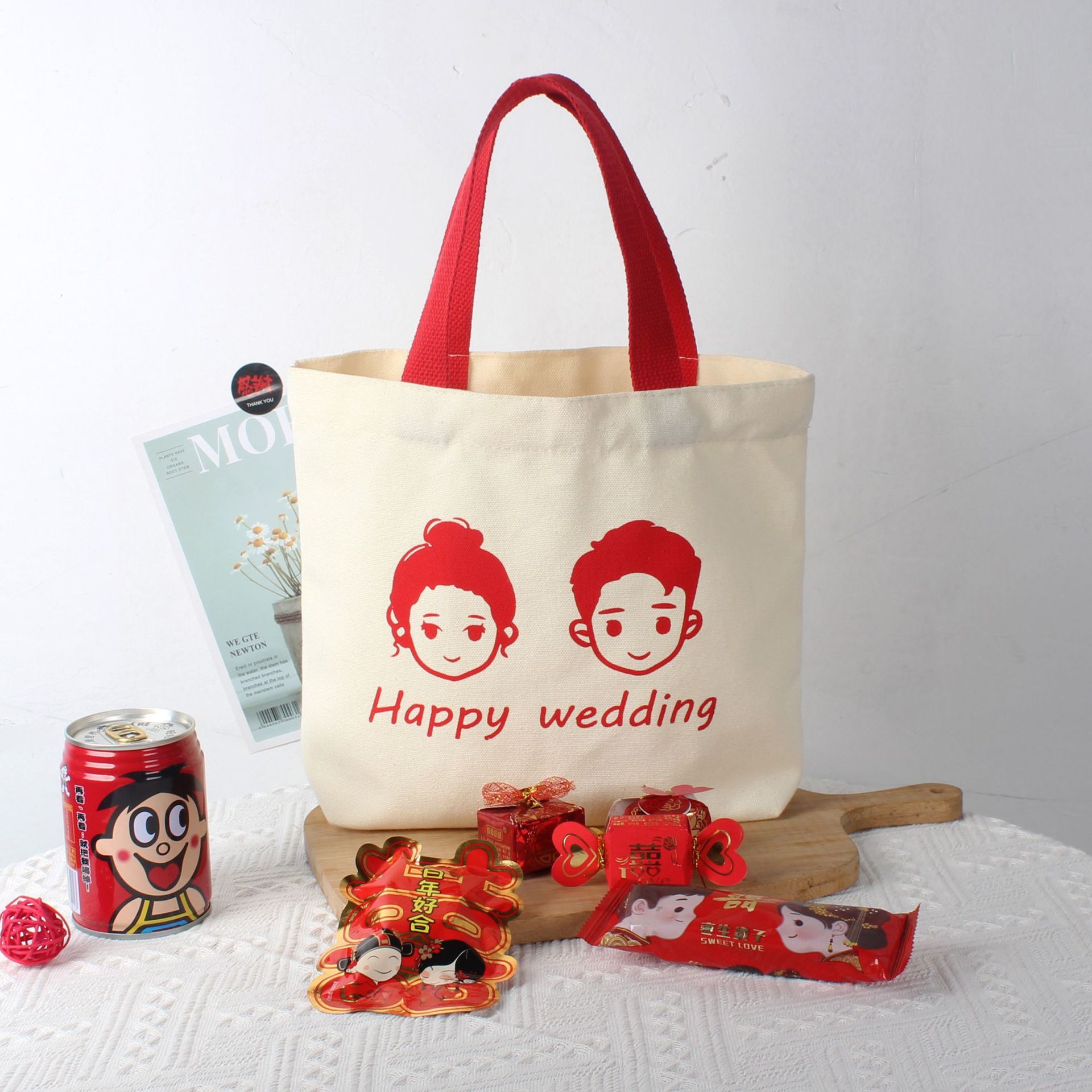 Canvas bag wedding celebration canvas bag with logo printing, wedding favor gift bag, hand-held bag, wholesale candy bag