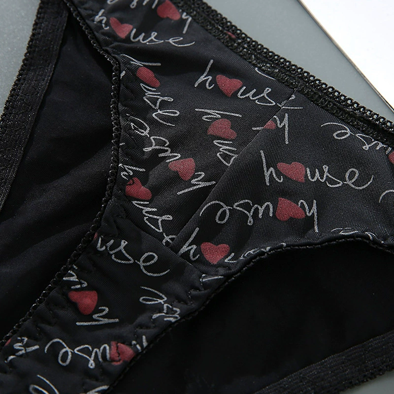 Комплект сексуальных хлопковых thong-танг Panties - низкая талия бикини, черный/белый/печать, размеры L-4XL