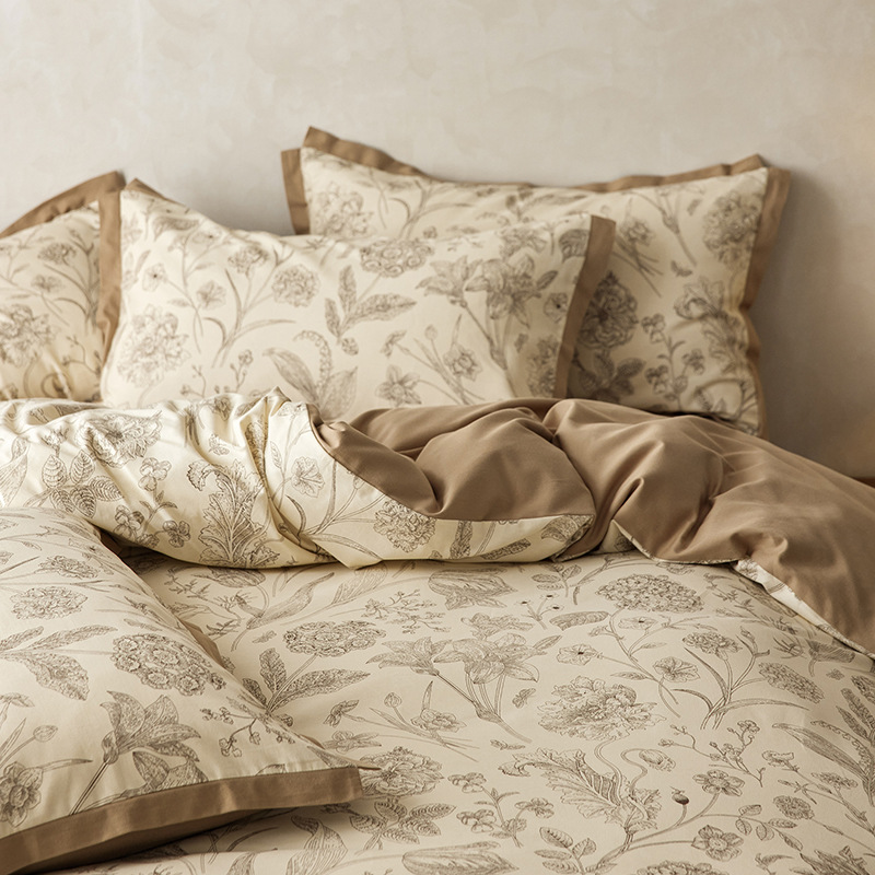 Nordic French Minimalist Retro Retro Nordic 2026 New Autumn/Winter Full Brushed Four-Piece Set 100% Cotton Duvet Cover Floral American Style Thicke_voghion.com