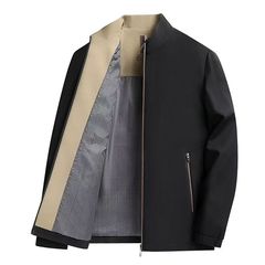 春秋用メンズジャケット 中高年向け 多用途 ビジネスカジュアル スタンドカラー 防風 2025年 スリムフィット スタンドカラー