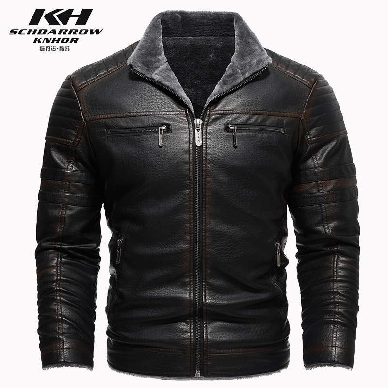 European and American Winter Leather Coat Thickened Artificial Leather Plush Warm Extra Large European Size Industrial Retro Imitation Leather Texture Jacket