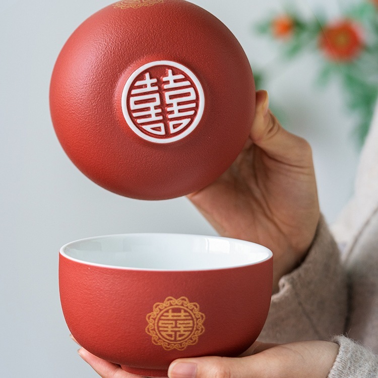 国潮文创 婚礼敬茶杯结婚碗筷套装改口敬酒喜杯喜碗一对婚庆用品|undefined