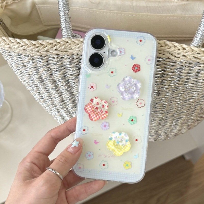 Flores tridimensionales de niña pequeña y fresca para Apple 16ProMax funda para teléfono móvil 15Pro empalme 14/13 cadena 15