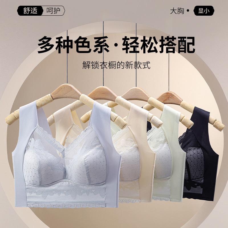 レースの美背氷糸の下着の女性の大きい胸は小さくて、痕跡がなくて、鋼の輪が集まって、垂れ下がることを防止します。|undefined