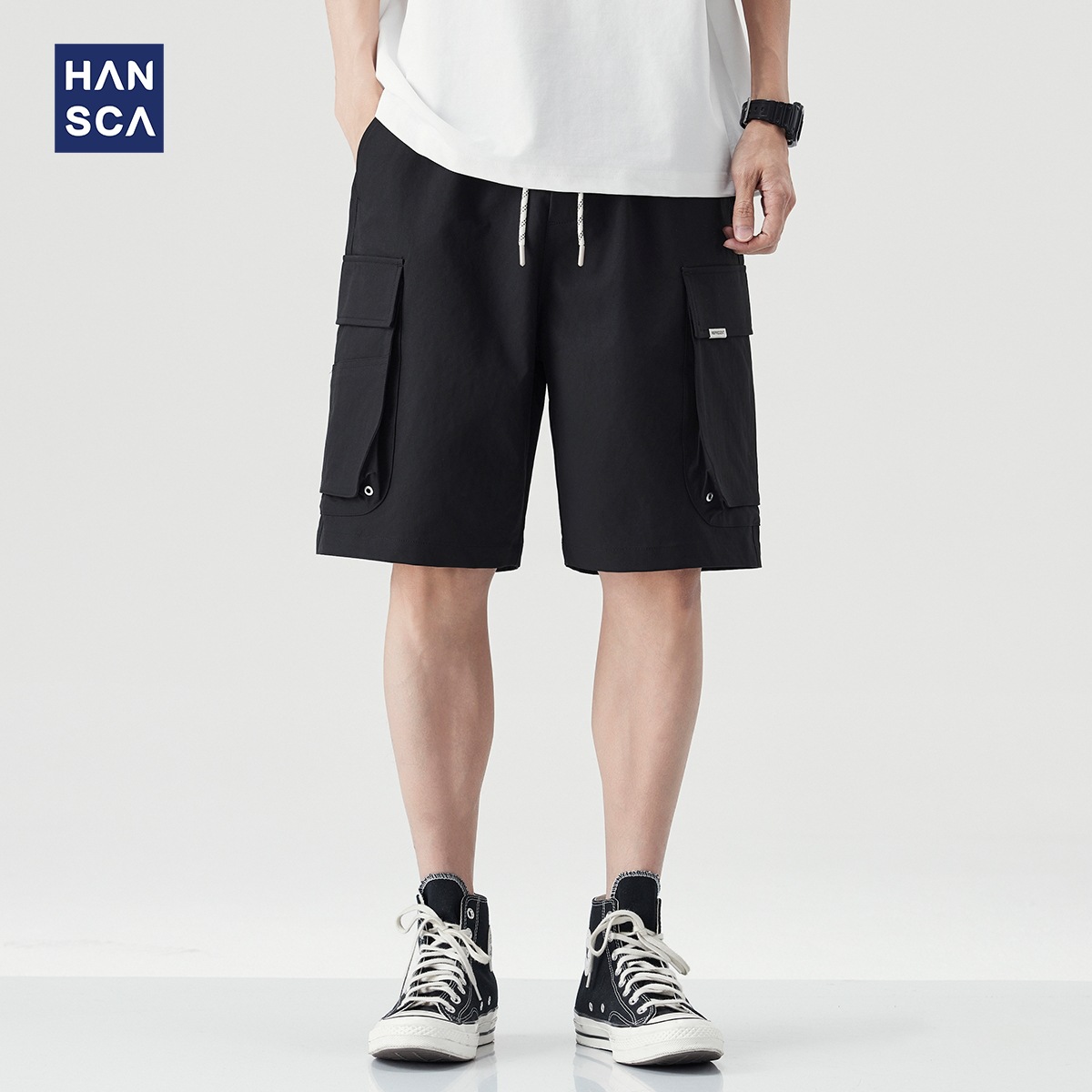 Hansca240G Stretch Twill Casual Shorts Men's 2025 Summer Stereo Workwear Large Flap Pocket Pants Breathable Five-Point Pants