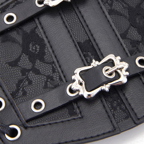 Lace strap leather girdle for women's decorative body shaping waist black European and American retro metal buckle elastic waist