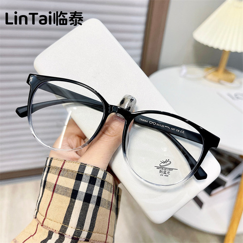 8064 New TR90 Round Frame Ultra-light No Screw Myopia Glasses Frame Men and Women's Natural Makeup Internet Celebrity Anti-Blue Light Glasses 