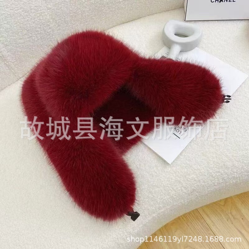 全毛毛雷锋帽女加厚保暖防风帽仿皮草狐狸毛风雪帽护耳帽子冬季|undefined