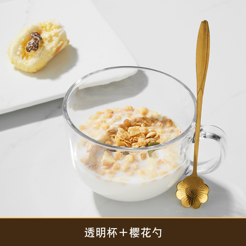 Transparent breakfast cup + cherry blossom spoon