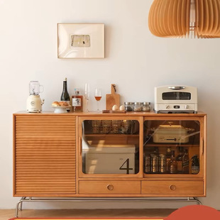 Solid Wood Side Cabinet Japanese Style Nordic Style Kitchen Living Room Wall Entrance Simple Wine Cabinet Storage Cabinet Tea Storage Cabinet