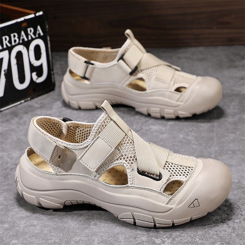 High-End Genuine Leather Sandals for Men, Outdoor Beach Shoes with Thick Soles and Breathable Perforations, Exported to Australia