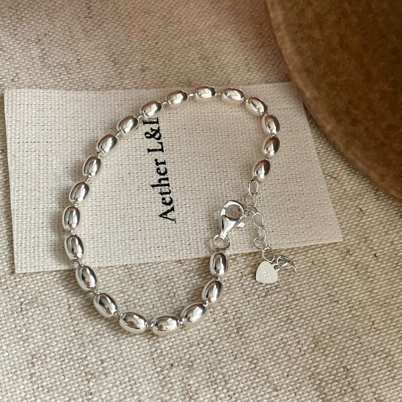 S925 Sterling Silver Korean Style Rice Bead Bracelet for Women, French Minimalist Versatile Design with a High-End Feel, Niche Design, Stackable and Simple