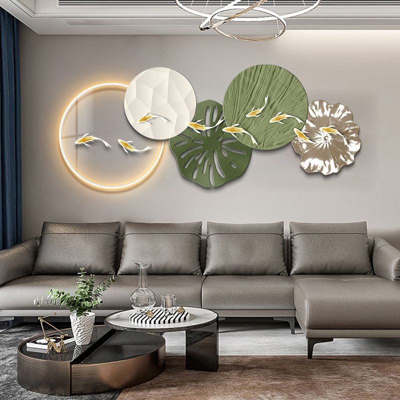 Acrylic Jiuyu Jucai Jiuyu Lotus Rhyme LED Display Lamp Living Room Hanging Lamp Background Painting Atmosphere Sense Advanced Sense Hanging