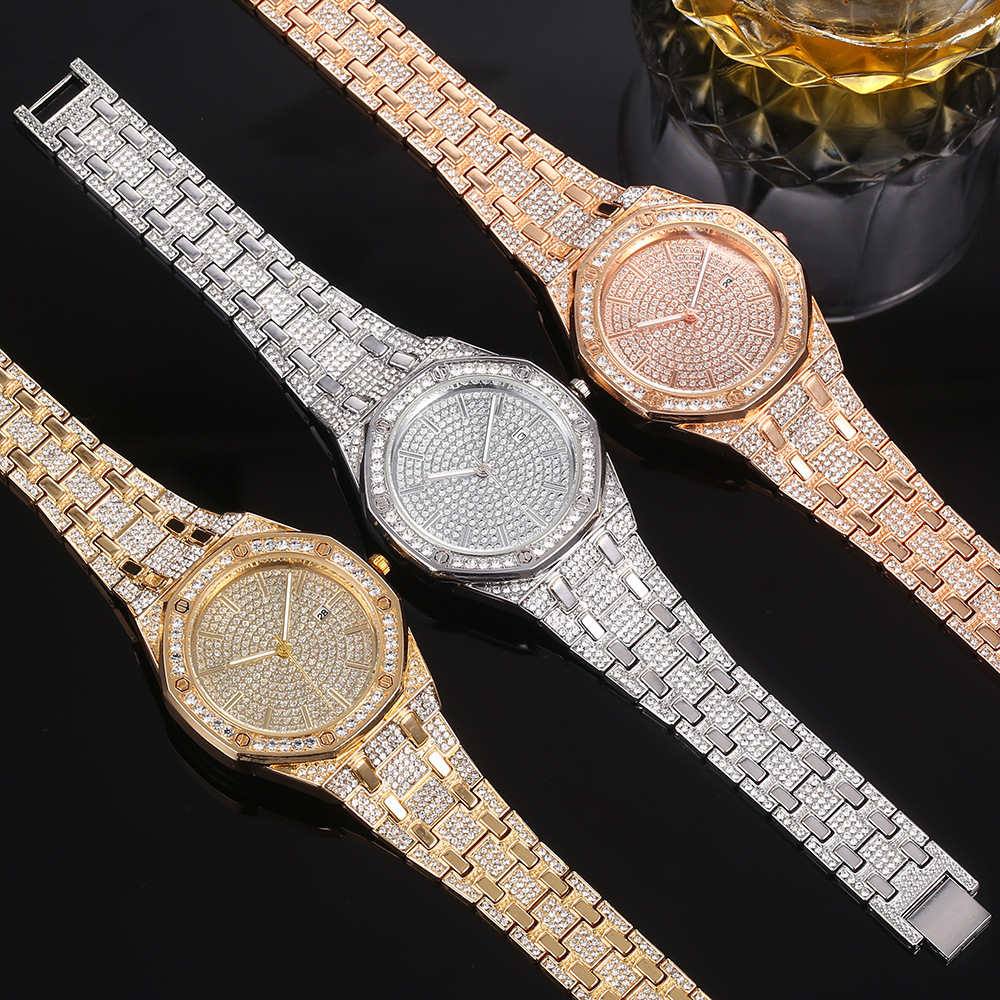 Herrklocka med kvartsverk, diamantarmband och datumvisning_voghion.com