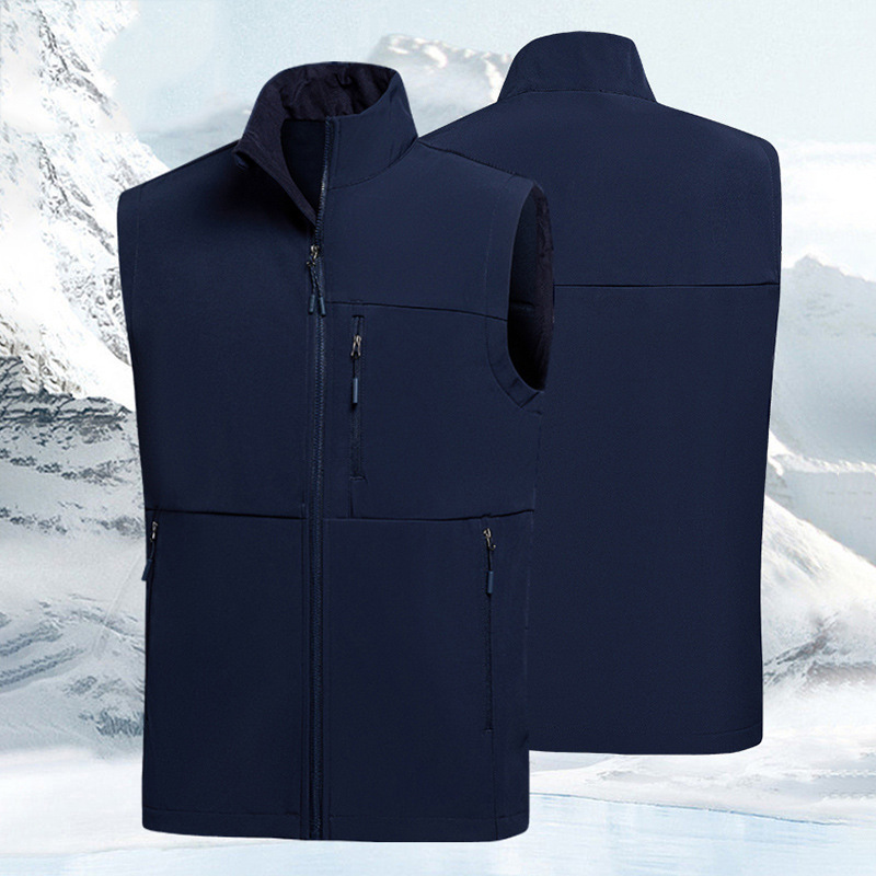 Casual Soft Shell Vest Men's Autumn and Winter fleece-lined Warm Waistcoat Outdoor Sports Waterproof Collar Jacket Vest for Men