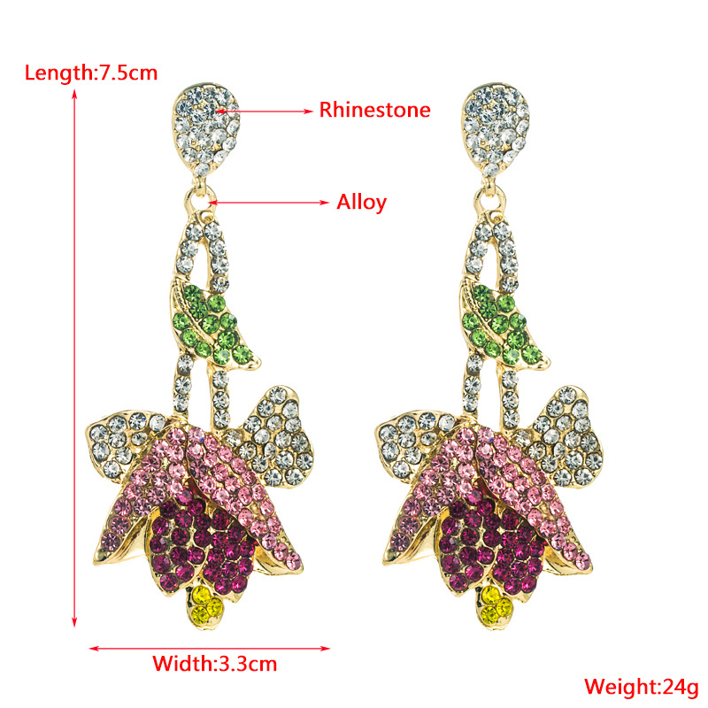 Fashion New Rhinestone-encrusted Creative Tulip Flower Long Alloy Earrings display picture 1