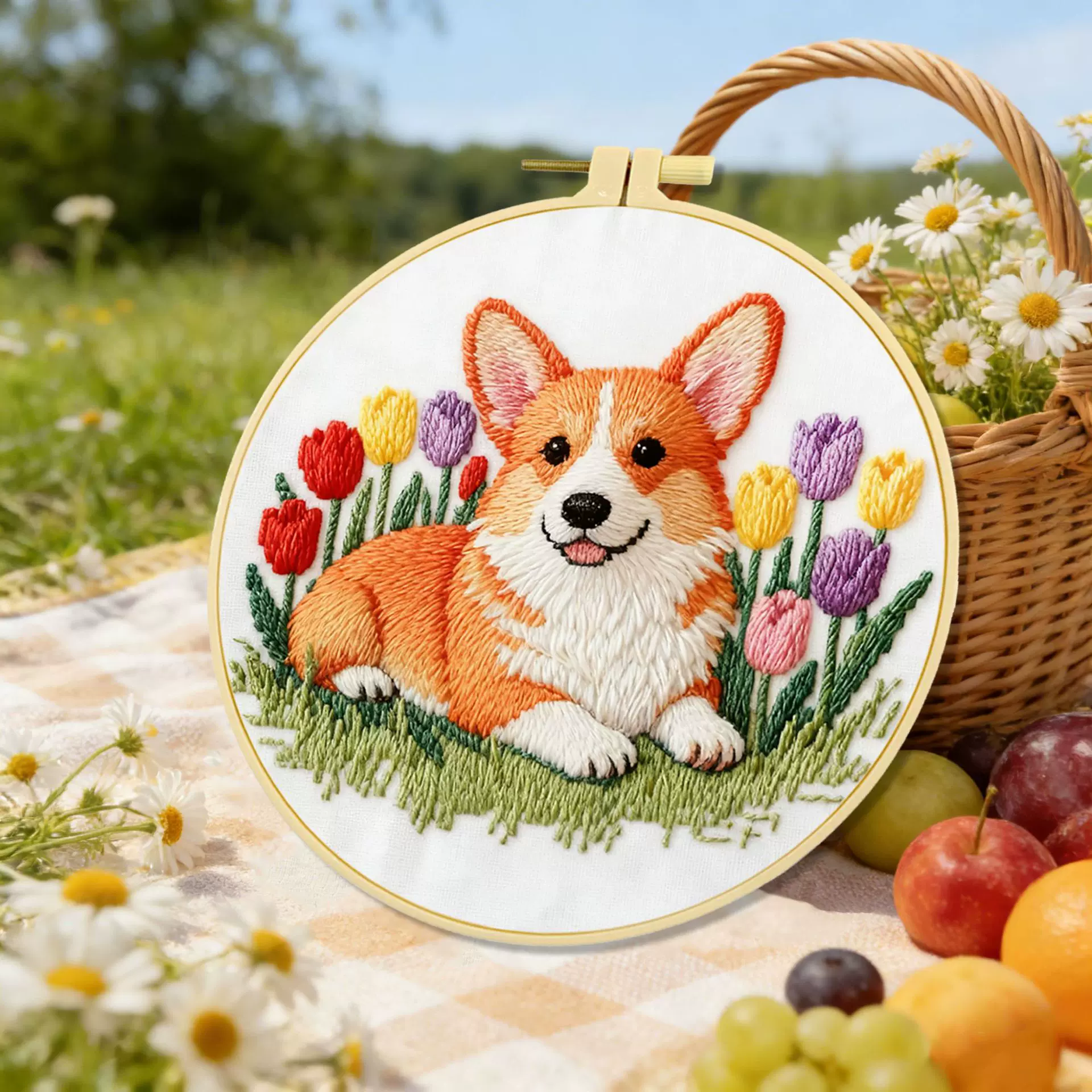 跨境新品刺绣diy狗狗系列手工布艺材料包套件柯基创意手工针线英