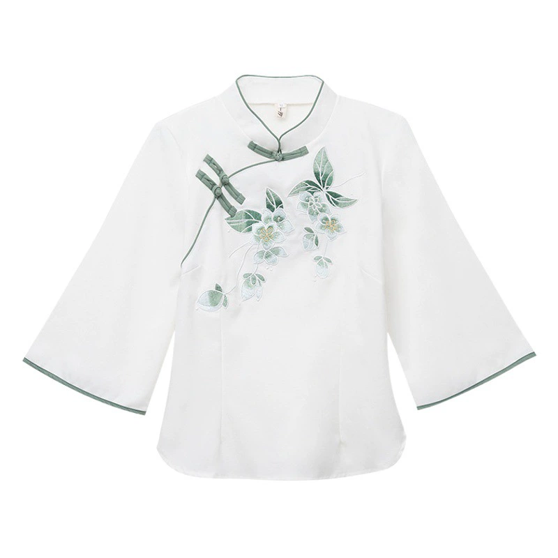 Весна и лето новый стиль Китайской Республики женская одежда элегантный китайский Ретро воротник-стойка вышитый хлопок и лен костюм Тан чайная одежда сбор ушей Учительская одежда