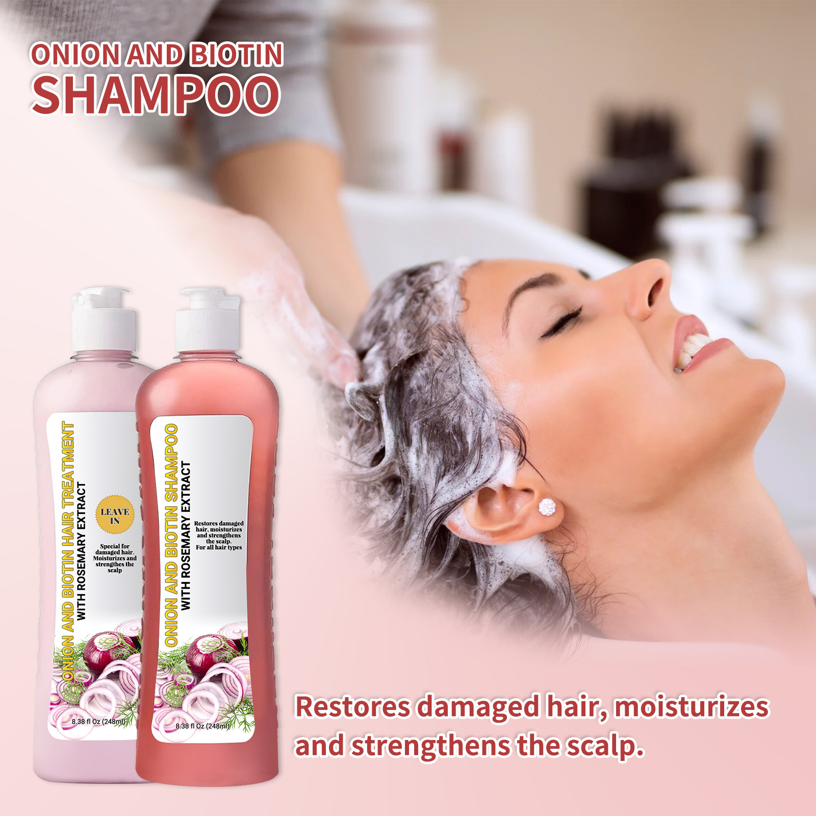 Transfronterizo no estándar cebolla biotina nutrimiento raíz cabello cuero cabelludo brillante cabello romero set champú image 5