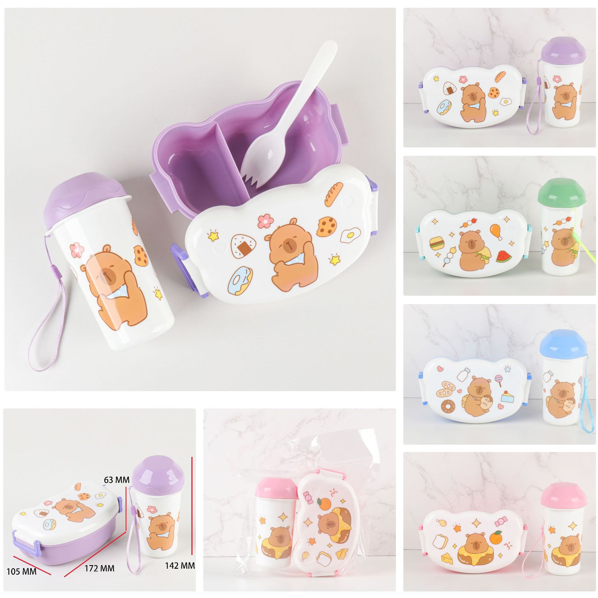 Caja de almuerzo barata de exportación transfronteriza, caja de picnic para niños de dibujos animados lindos, caja de almuerzo de comedor para estudiantes con juego de taza de agua