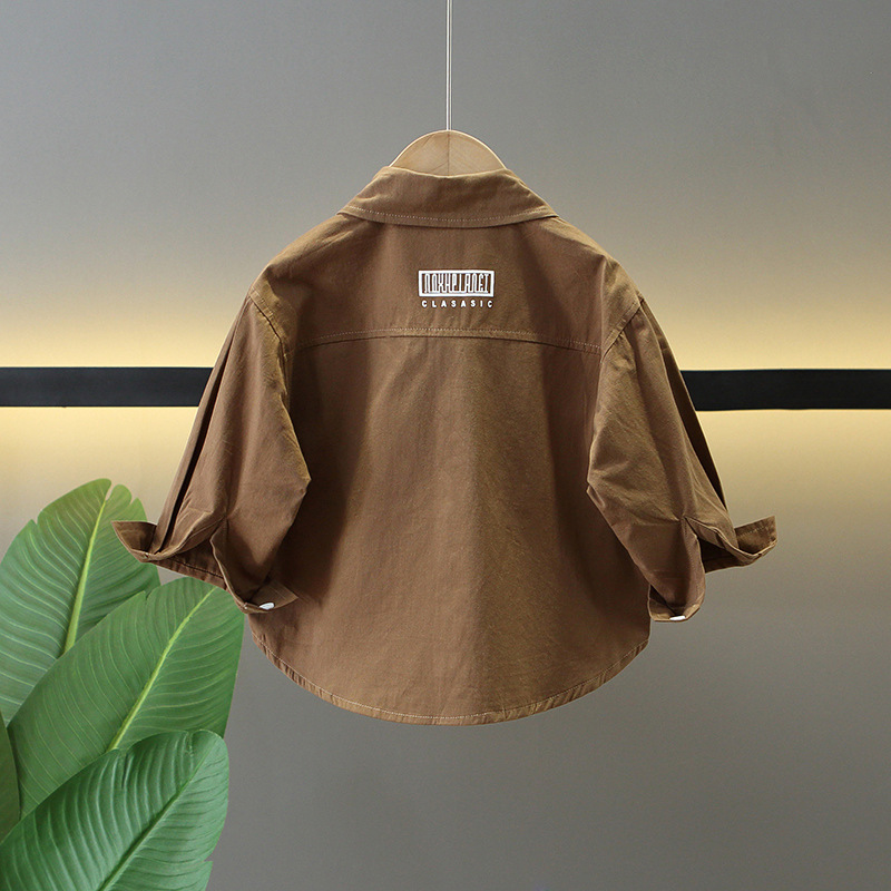 7771 camisas para niños 2025 primavera y otoño nuevo estilo coreano chaqueta delgada para niños camisa estilo occidental ropa de primavera guapa