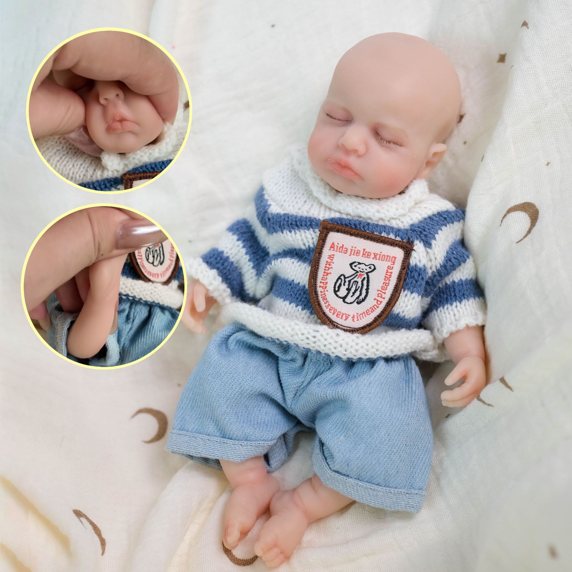 8 pulgadas suéter a rayas azules de silicona sólida muñeca de simulación de silicona para niños Navidad sólida de silicona