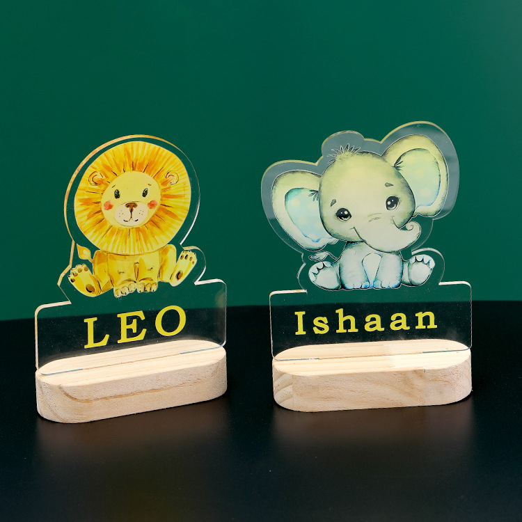 Neue Kreative Kinder Exklusive Namen Cartoon Anime Holz Licht Ornamente Löwen Elefant Transparente Farbdruck Ornamente display picture 6