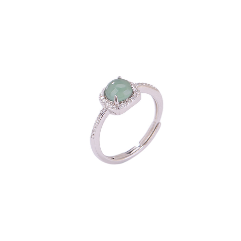 Nhẫn bạc S925 đính đá ngọc bích xanh dương phong cách đơn giản, mở có thể điều chỉnh — Bạc 925