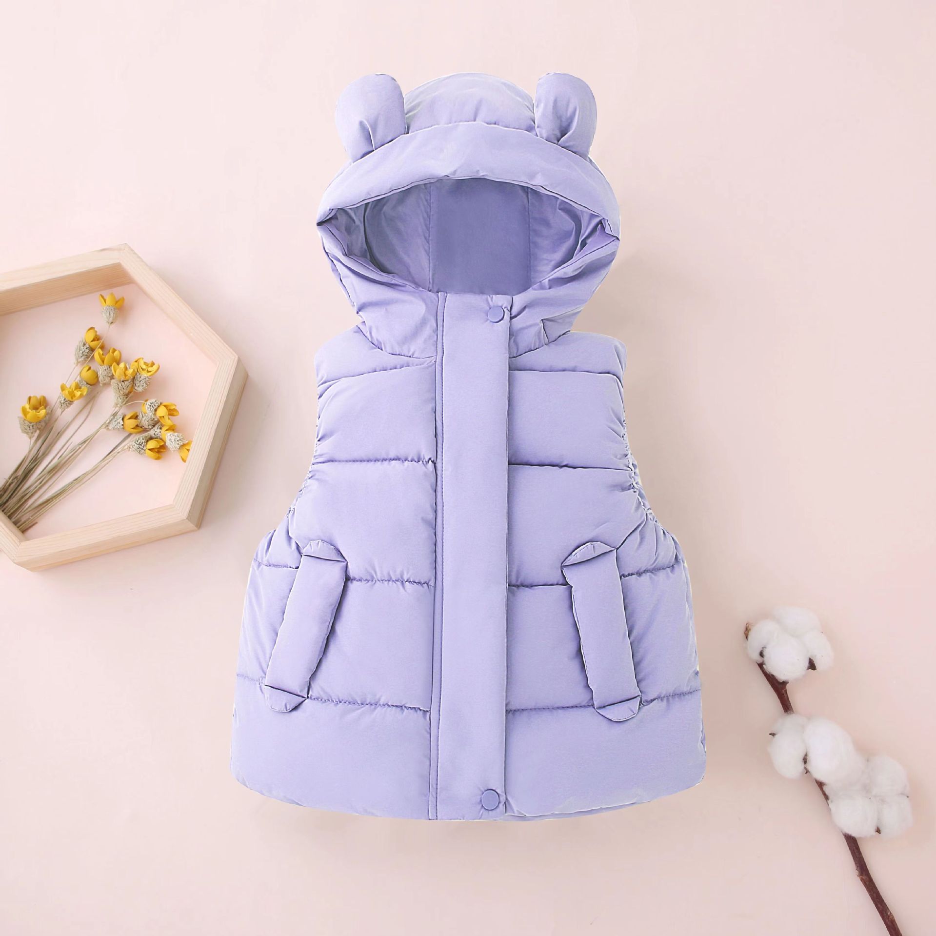 2024 nuevos niños y niñas chaleco exterior invierno Bebé con capucha chaleco cálido primavera y otoño abrigo