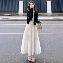 法式温柔小飞袖风小飞袖连衣裙气质新款学生夏季甜美宽松显瘦长裙