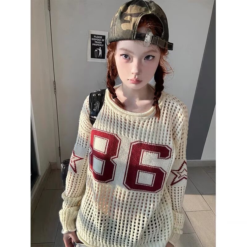 American Retro Lazy Digital Jersey Sweater Loose Slimming Versatile Soft Wool Drop Shoulder Wide Collar Knit Jacket
