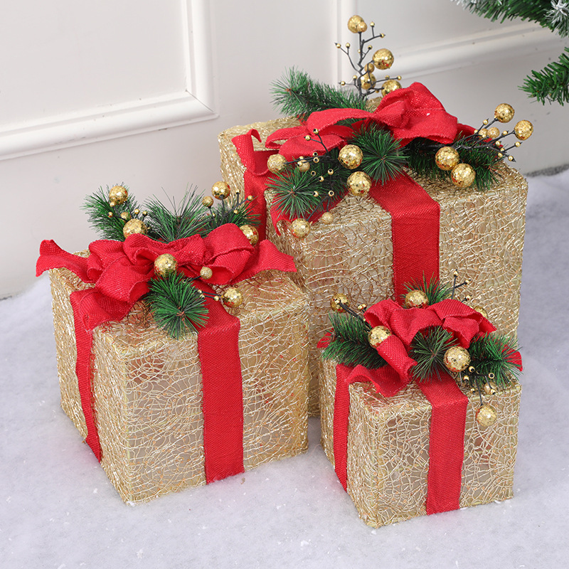 Conjunto Premium de Cestas de Presente de Natal - Cestas de Presente Elegantes em Tecido com Folhas de Pinheiro Douradas, Perfeitas para Decoração de Árvore e Exibição de Natal (Conjunto de 3 Peças)_voghion.com