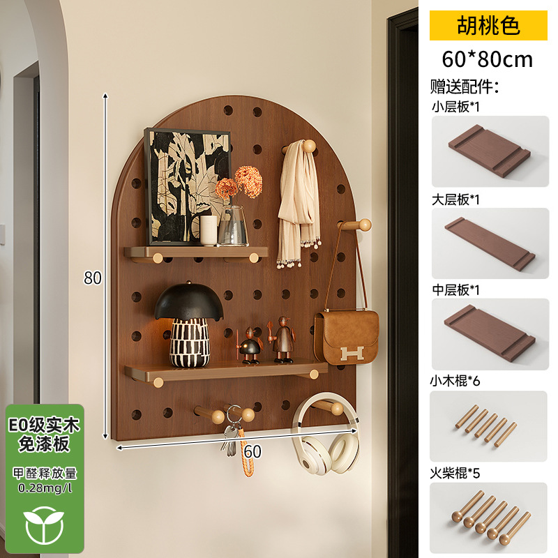 Hoyo de madera de color nuez hoyo tablero estante de madera sólida pared de modelado puerta de entrada de la casa pared detrás de la decoración estante de exhibición
