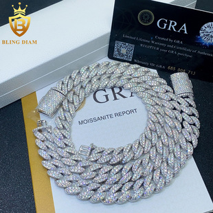 AliExpress Europe and the United States hot selling new 12mmS925 silver inlaid double row moissanite Cuban chain necklace bracelet wholesale