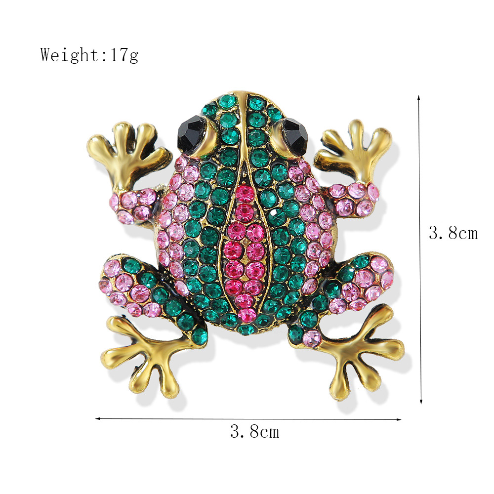 Mode Retro Cartoon Metall Farbe Diamant Brosche Niedlichen Kleinen Frosch Mode Kleidung Zubehör Pin Strass_voghion.com